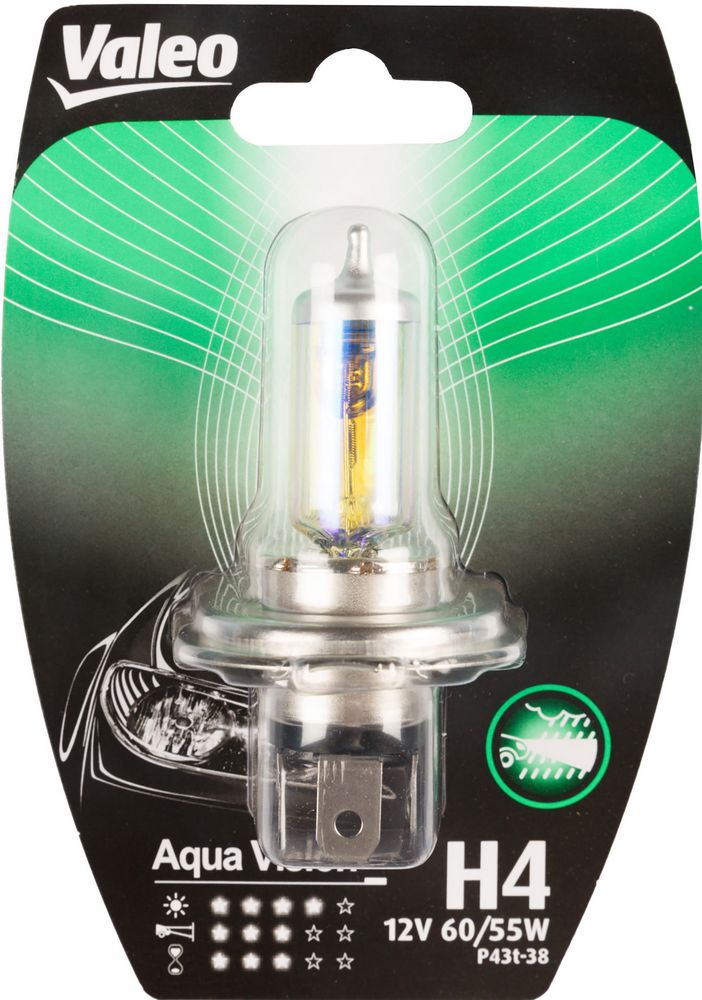 VALEO H4 lampada singola auto 12V 60/55W Aqua Vision attacco P43t-38 Originale