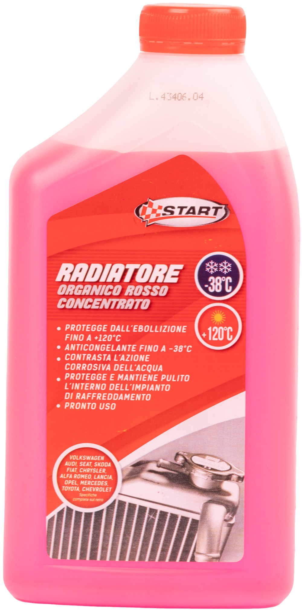 Liquido radiatore rosso -38°C 1L per motori monoblocco in alluminio START