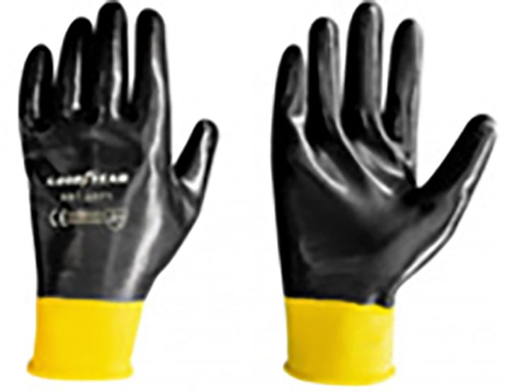 Image of Goodyear guanti in nitrile taglia 9 colore nero con fascia gialla, guanti da lavoro